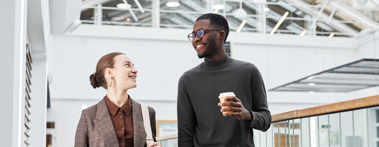 Man and woman talking in the office