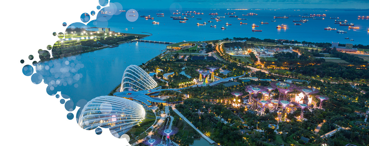 Singapore Straits with ships at night